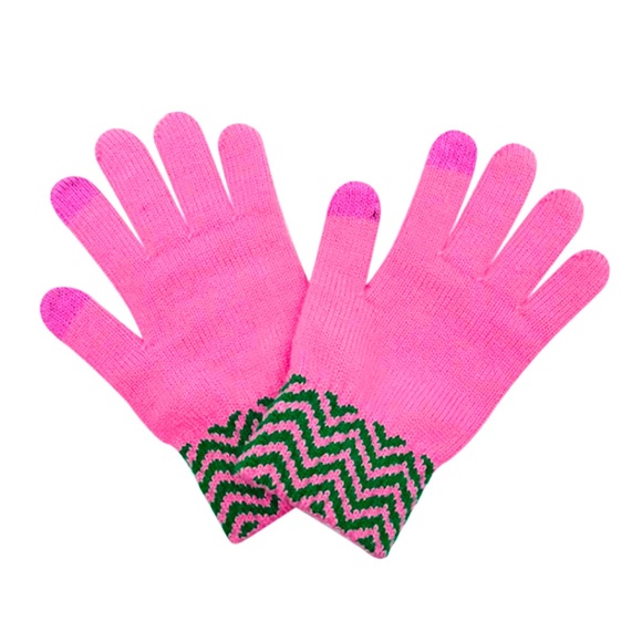 Pink and Green Winter Hat and Gloves Set - Picture 2 of 3